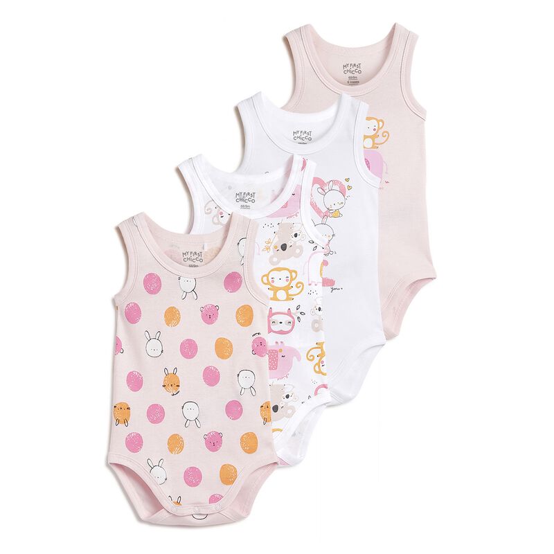 Infants White & Pink Sleeveless Bodysuit (Pack of 4) image number 0
